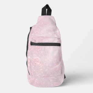 Bandolera Blush rosa y florales grises perla arte de IA