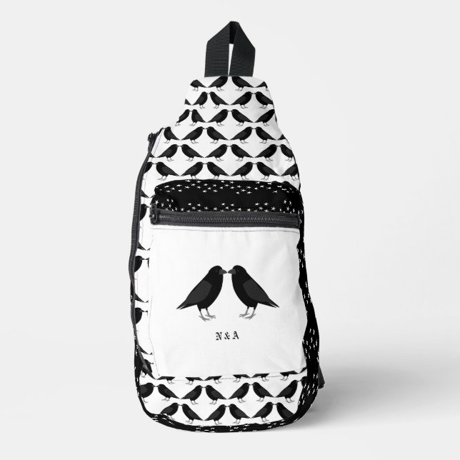 Bandolera Boda gótico Kissing Ravens Monogrammed (Anverso)