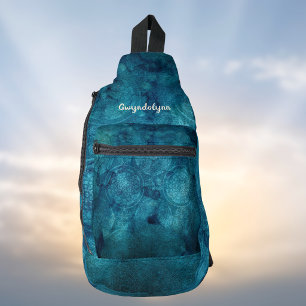 Bandolera Boho Mandala Mezclado Azul Verde Monograma