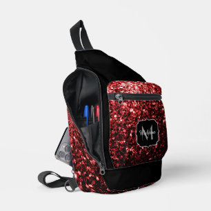 Bandolera Brillo falso rojo oscuro destellos Monograma Negro