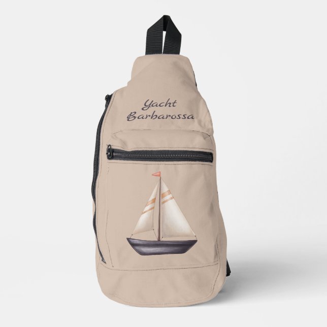 Bandolera Brown Sailing Boat and Name on Beige (Anverso)