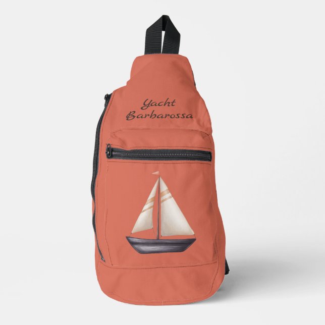 Bandolera Brown Sailing Boat and Name on Red (Anverso)