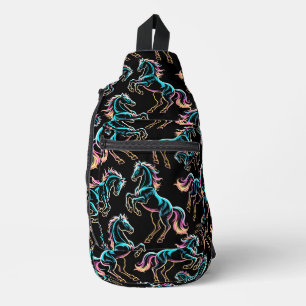 Bandolera Caballo Luz de Neón Glitch Estilo Retro