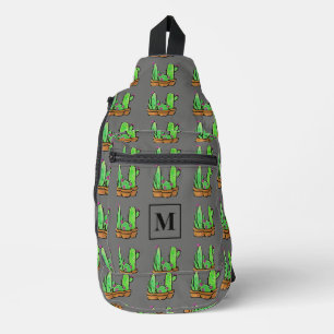 Bandolera Cactus cacti succulum patrón monograma gris