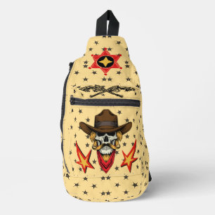 Bandolera Calavera vintage de vaquero con insignia del sheri