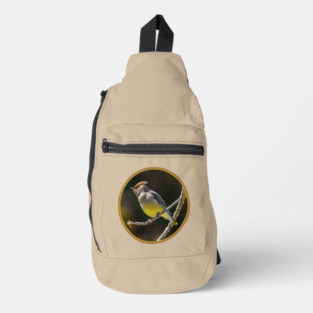 Bandolera Cedar Waxwing Songbird Foto original de ave silves (Anverso)