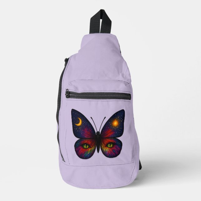 Bandolera Celestial Cat-Eye Butterfly Lavender Sun Moon Boho (Anverso)