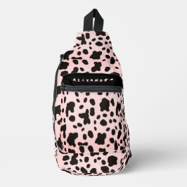Bandolera Chica Moderna Negro Rosa Vaca Patrón de Animal Nom