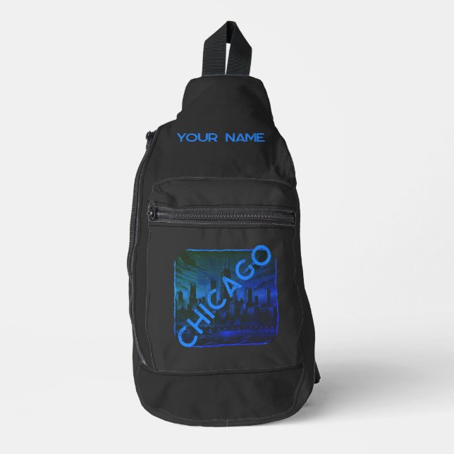 Bandolera Chicago Azul Negro Personalizado  (Anverso)