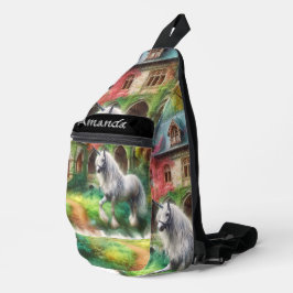 Bandolera Chicas de acuarela de unicornio y castillo