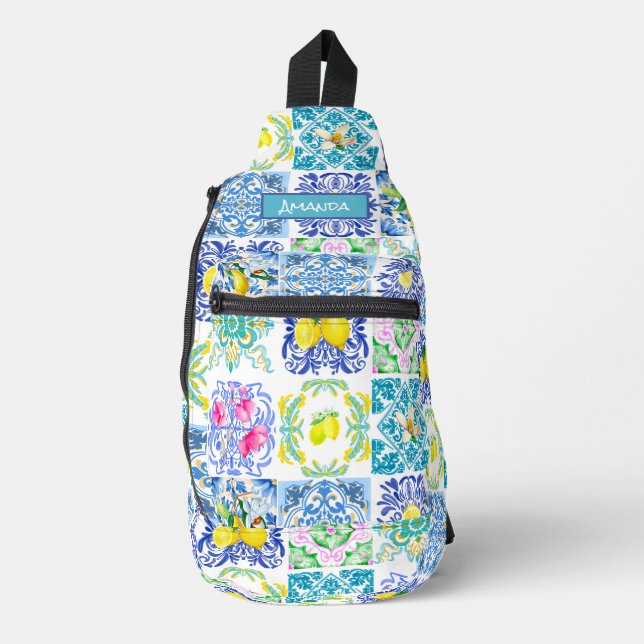 Bandolera Cítricos sicilianos de verano azulejo mediterráneo (Anverso)