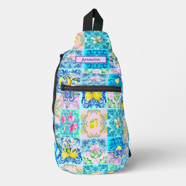 Bandolera Cítricos turquesa sicilianos azulejo mediterráneo (Anverso)