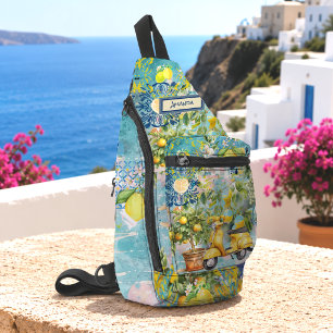 Bandolera Colage de azulejos florales de cítrico siciliano a