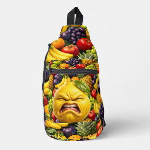 Bandolera Collage de frutas con cara de limón gruñón