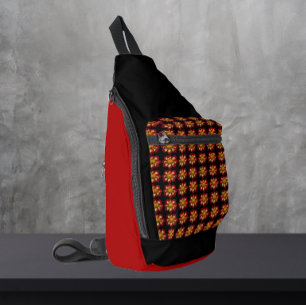 Bandolera Collarette roja Dahlia patrón floral en negro