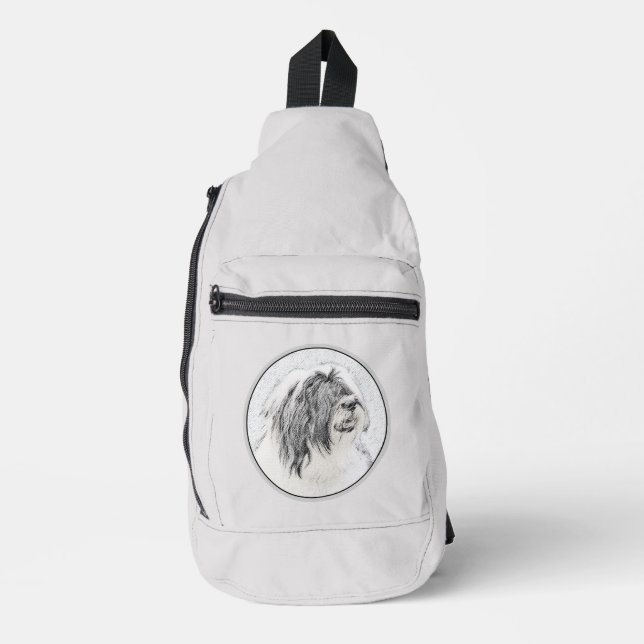 Bandolera Collie Beardie Black Drawing Cute Dog Art (Anverso)