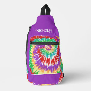Bandolera Colores Divertidos Arcoíris Retro Tie Dye Monogram
