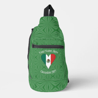 Bandolera Corazón de bandera mexicana fondo verde texto pers