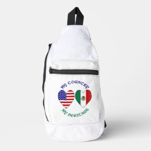 Bandolera Corazones de banderas de EE. UU. y México Mi país 