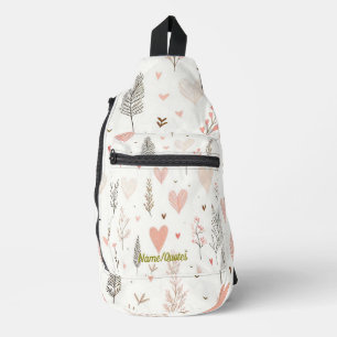 Bandolera Corazones Rosados y Patrón Botánico Sin Costuras