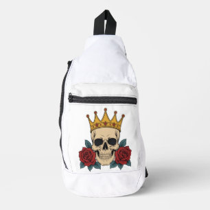 Bandolera Corona de cráneo gótico con rosas rojas – Motocicl