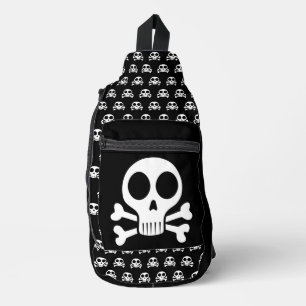 Bandolera cráneo espeluznante sobre un fondo negro