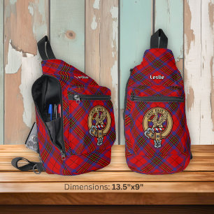 Bandolera Crest de Clan Leslie sobre Tartán Rojo