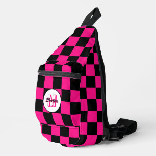 Bandolera Cuadrada Rosa caliente Negro geométrico retro Mono