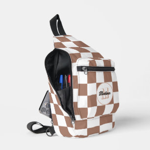 Bandolera Cuadrados de damero mocha marrón blanco Monograma