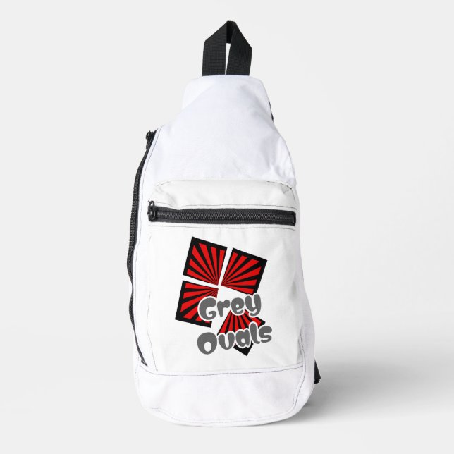 Bandolera Cuadrados rojos con vigas y óvalos grises Texto (Anverso)