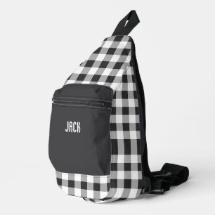 Bandolera Cuadro de Gingham Blanco y Negro con Monograma 