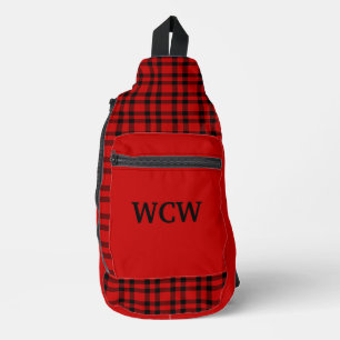 Bandolera Cuadro Escocés Rojo Negro Patrón Personalizable