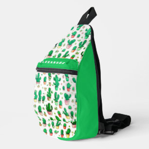 Bandolera Cute Green Cactus Name Watercolor Plant Pattern