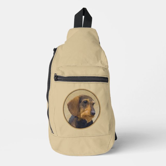 Bandolera Dachshund Painting Wire cabello negro y Tan Dog Ar (Anverso)