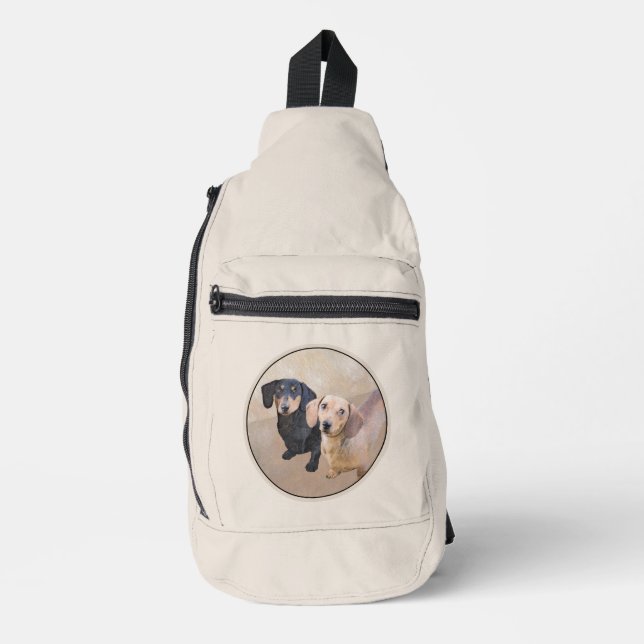 Bandolera Dachshund Pintando suavemente Arte de Perro Negro  (Anverso)