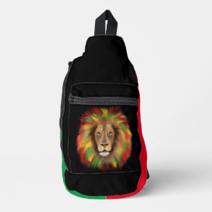 Bandolera Dibujo de cabeza de león Rasta rojo amarillo verde