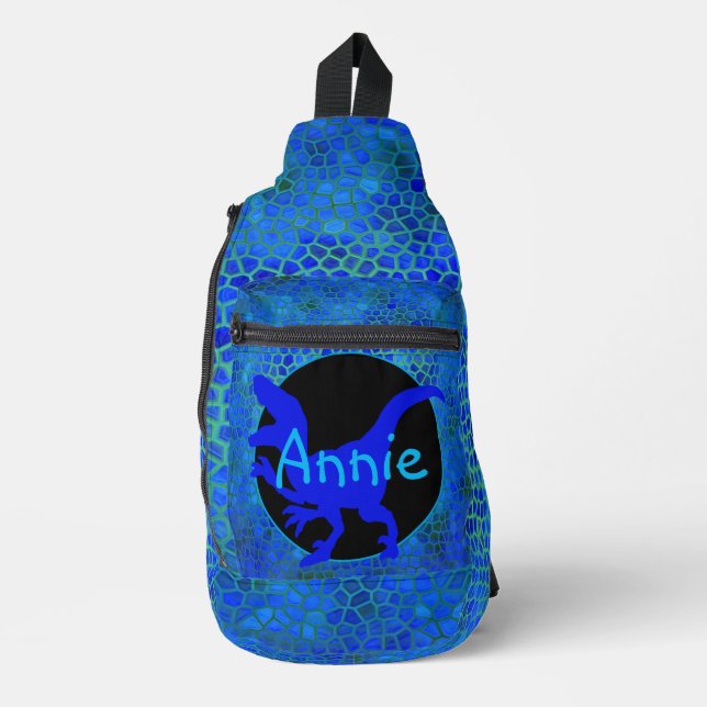 Bandolera Dinosaurio Azul Personalizado (Anverso)