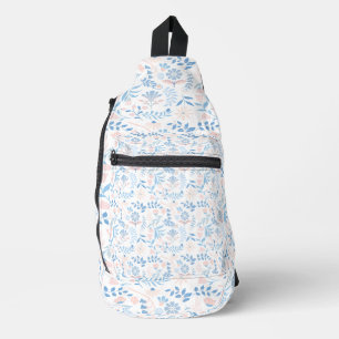 Bandolera Diseño floral boho estampado en bloque azul rosa f