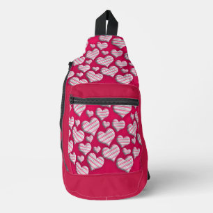 Bandolera Divertido Stripe Heart Hot Pink Divertido Diseño d