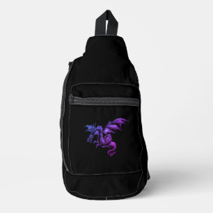 Bandolera Dragón Púrpura Volador Contra Negro