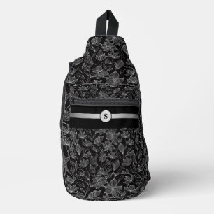 Bandolera Elegante Floral Personalizado en Blanco y Negro