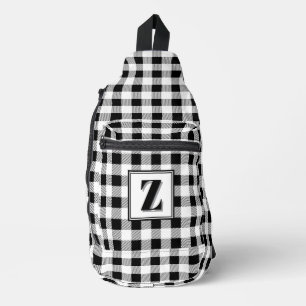 Bandolera Elegante gingham blanco y negro con monograma pers
