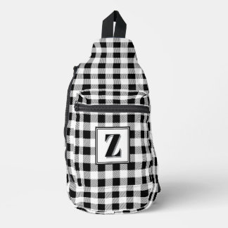 Bandolera Elegante gingham blanco y negro con monograma pers