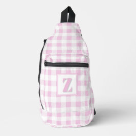 Bandolera Elegante gingham rosa y blanco con monograma perso