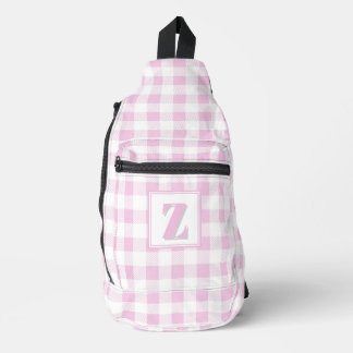 Bandolera Elegante gingham rosa y blanco con monograma perso