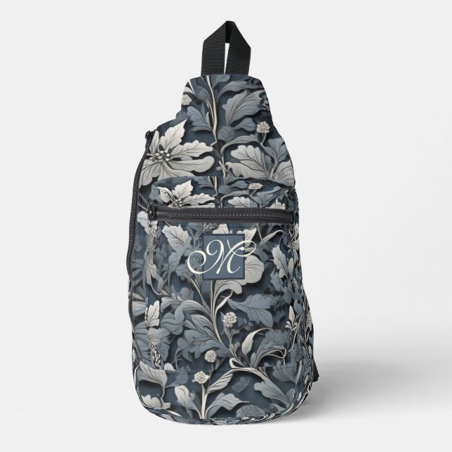 Bandolera Elegante guión floral gris blanco plateado azul po (Anverso)