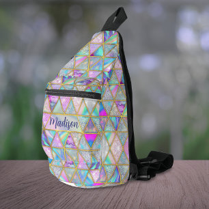 Bandolera Elegante holográfico de moda falso oro geométrico 