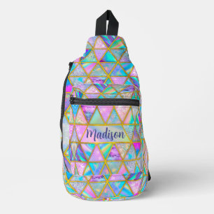 Bandolera Elegante holográfico trendy faux dorado geométrico