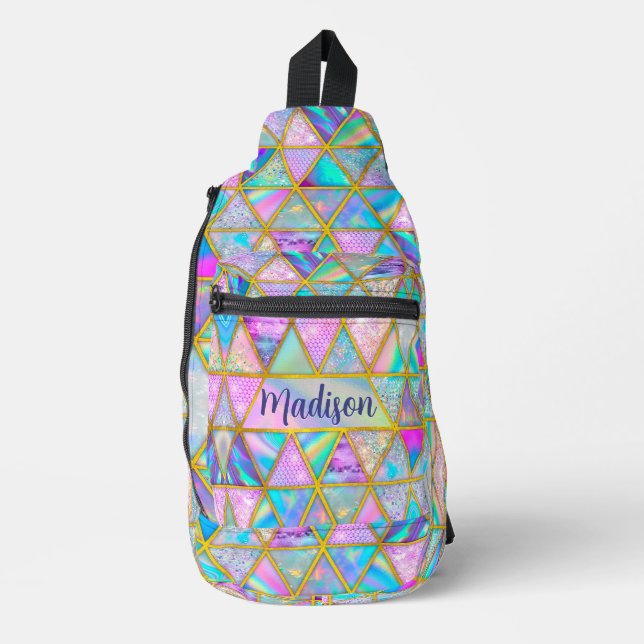 Bandolera Elegante holográfico trendy faux dorado geométrico (Anverso)