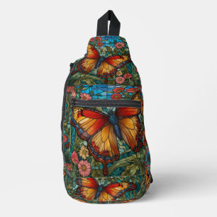 Bandolera Elegante jardín de mariposas de vidrio emplomado
